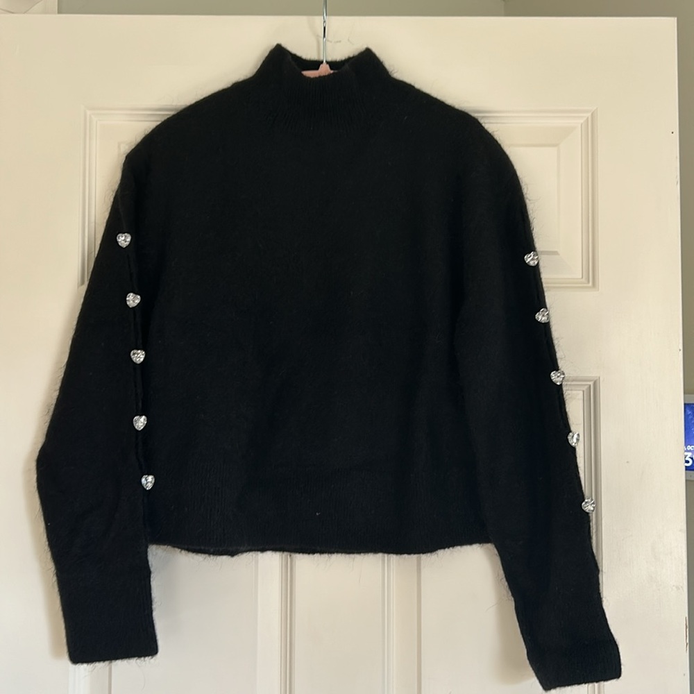 & OTHER STORIES black Wool/Mohair sweater with heart crystals sz small